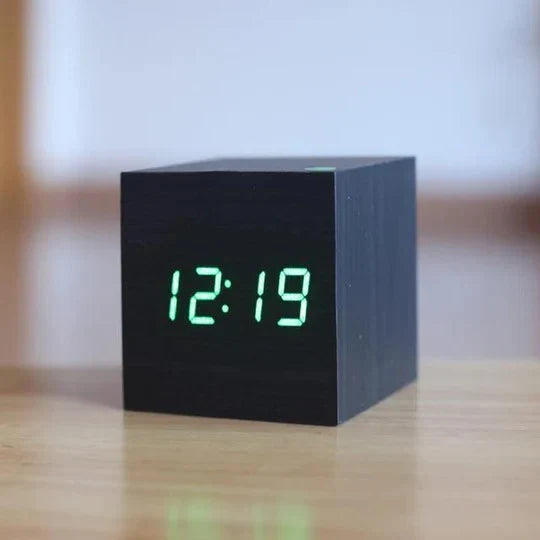 Digital Clock Wood Style Hidden LED Adjustable Brightness