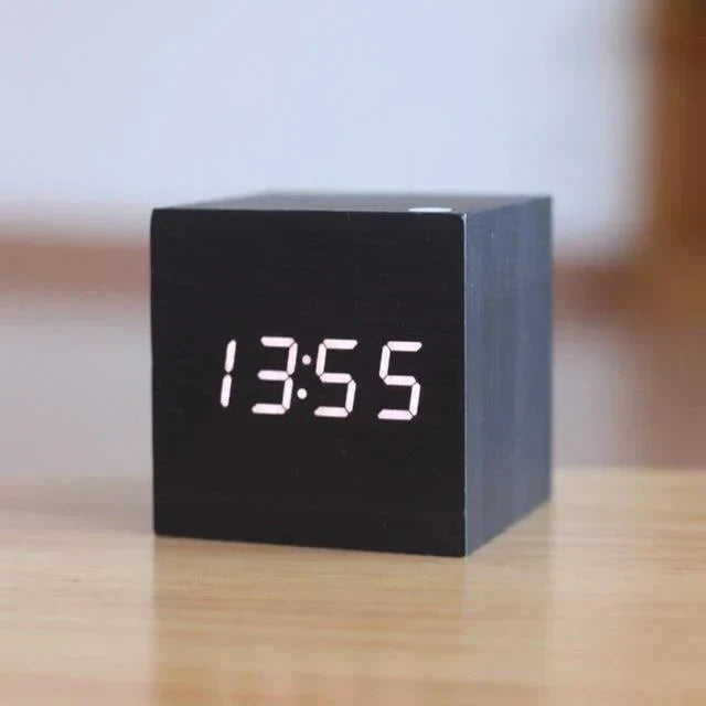 Digital Clock Wood Style Hidden LED Adjustable Brightness