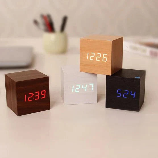 Digital Clock Wood Style Hidden LED Adjustable Brightness