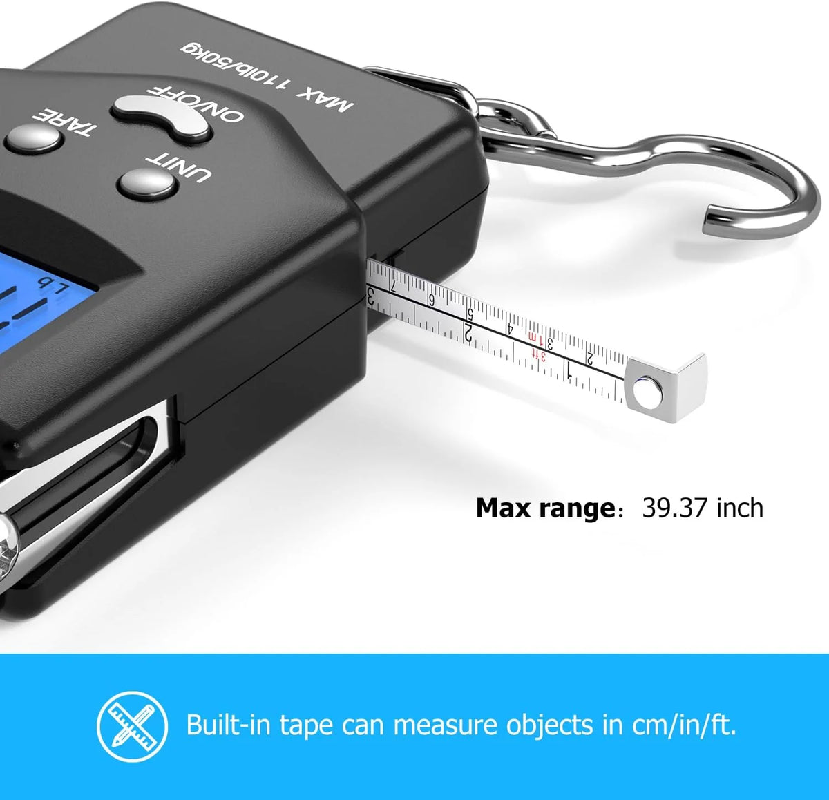 Digital Hanging Scale With Tape Measure 110 lb Capacity