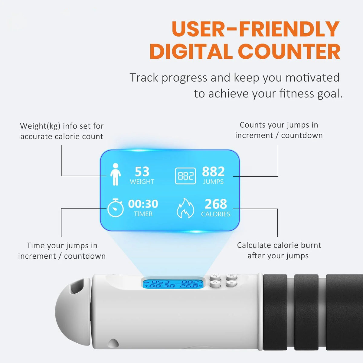 Digital Jump Rope LED Display Jump & Calorie Tracking