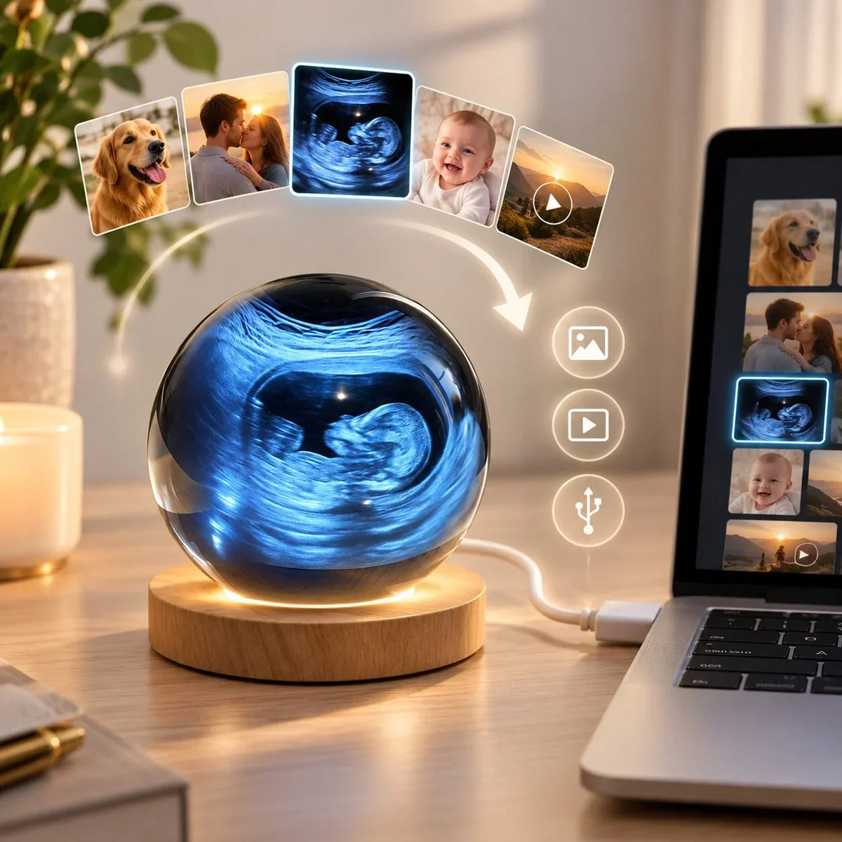 Digital Photo Frame 2.75-Inch HD Display USB-C File Transfer