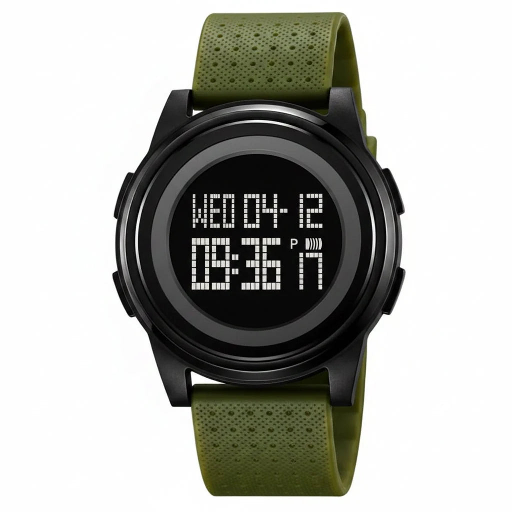 Digital Sports Watch Slim Stainless Steel Band Water-Resistant