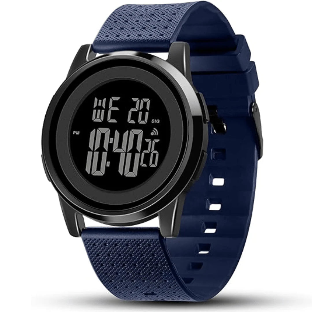 Digital Sports Watch Slim Stainless Steel Band Water-Resistant