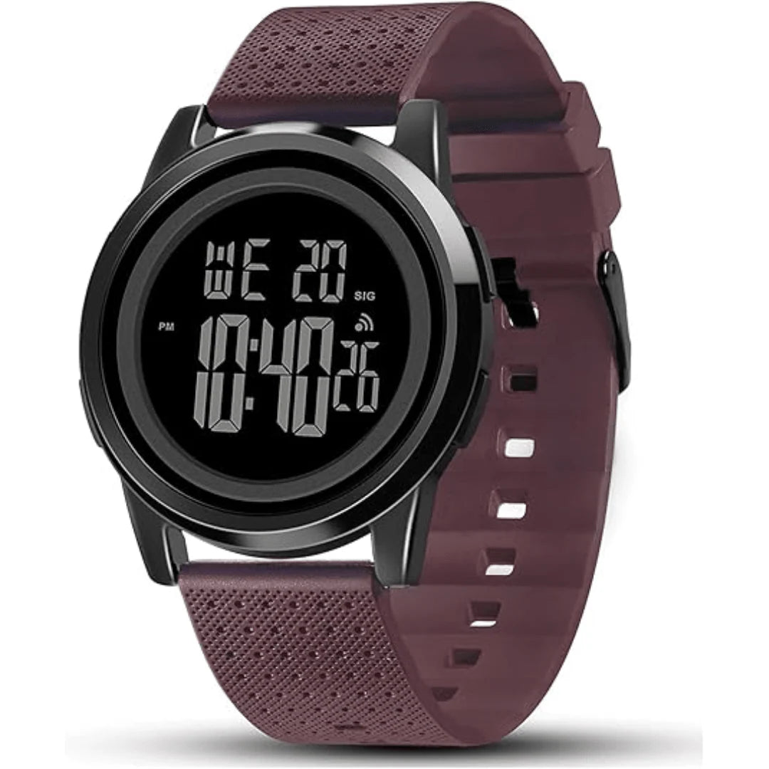 Digital Sports Watch Slim Stainless Steel Band Water-Resistant