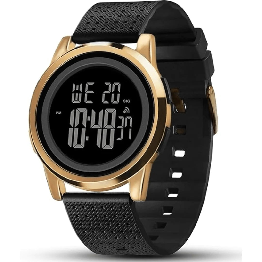 Digital Sports Watch Slim Stainless Steel Band Water-Resistant