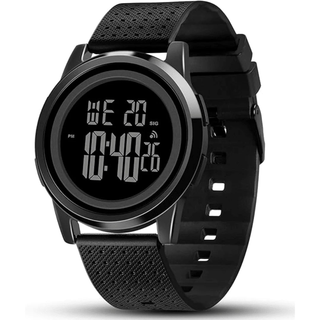 Digital Sports Watch Slim Stainless Steel Band Water-Resistant