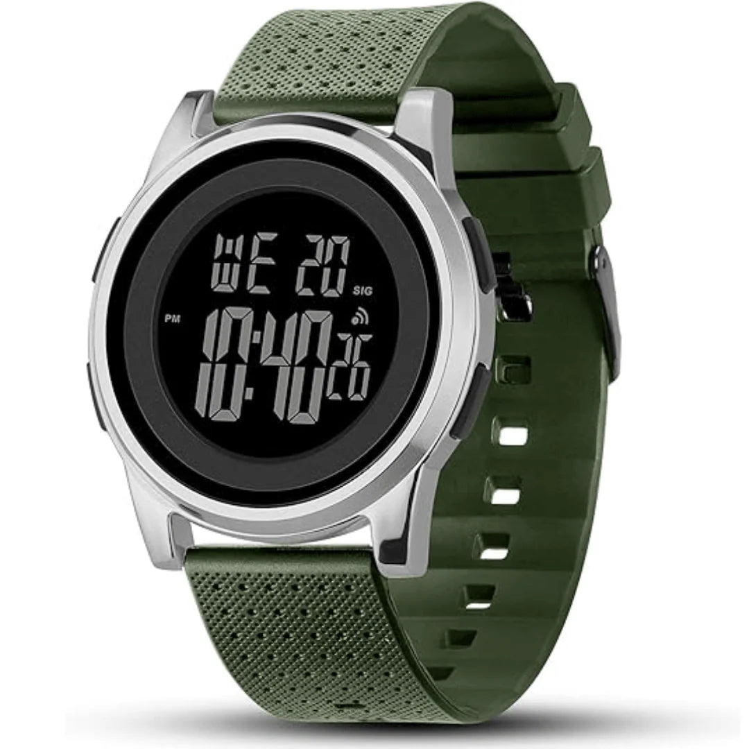 Digital Sports Watch Slim Stainless Steel Band Water-Resistant