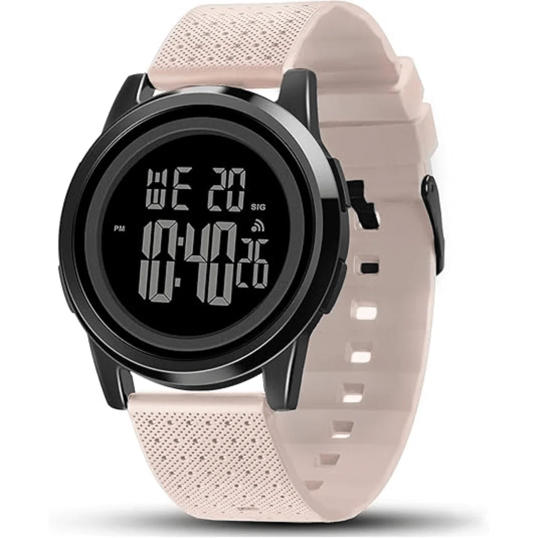 Digital Sports Watch Slim Stainless Steel Band Water-Resistant