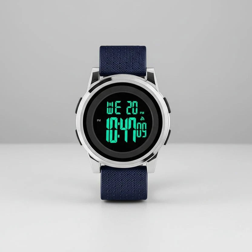 Digital Sports Watch Slim Stainless Steel Band Water-Resistant
