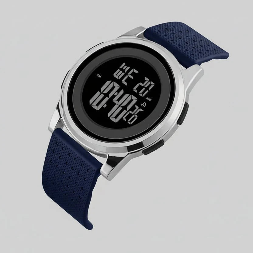 Digital Sports Watch Slim Stainless Steel Band Water-Resistant