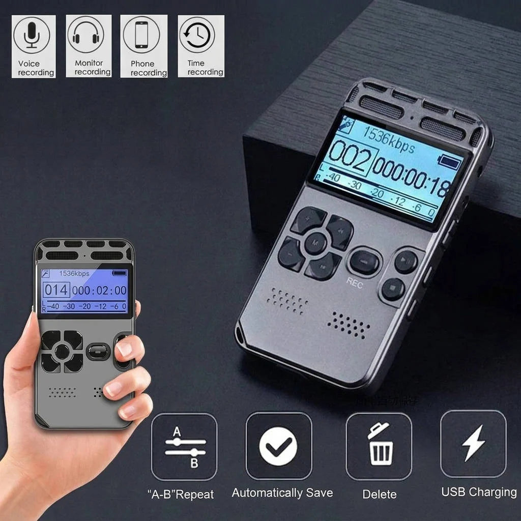Digital Voice Recorder Rechargeable 72-Hour Recording LCD Display