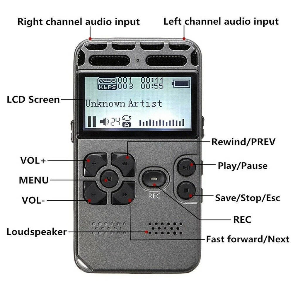 Digital Voice Recorder Rechargeable 72-Hour Recording LCD Display