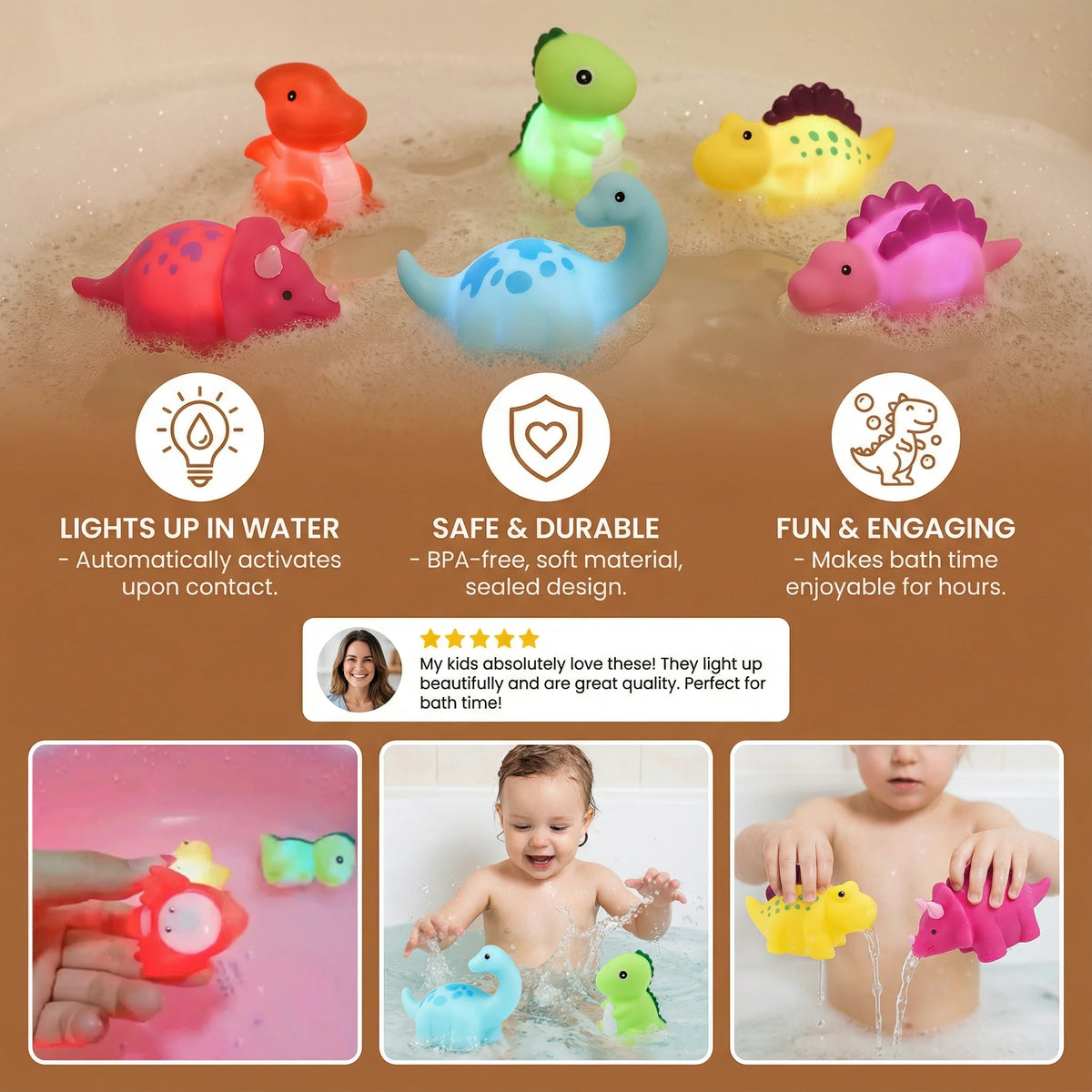 Dinosaur Bath Toy Floating Color-Changing LED Night Light