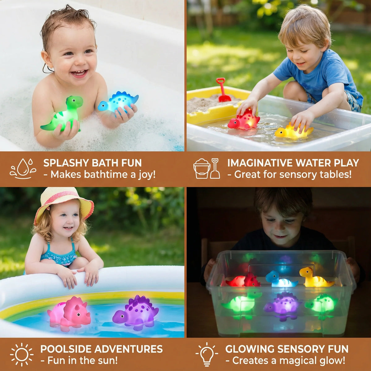 Dinosaur Bath Toy Floating Color-Changing LED Night Light