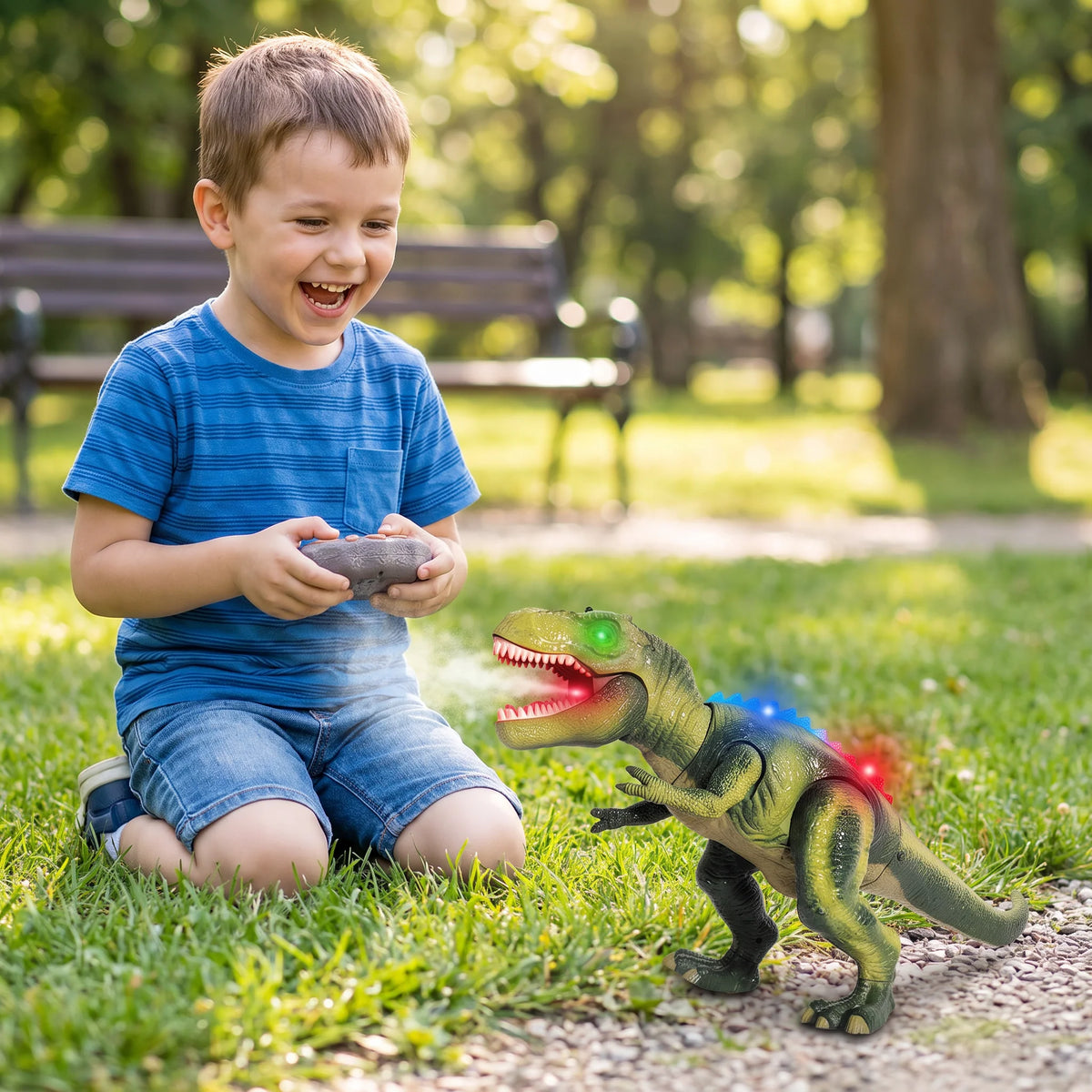 Dinosaur Toy Remote-Controlled Walking Mist Lights & Sound