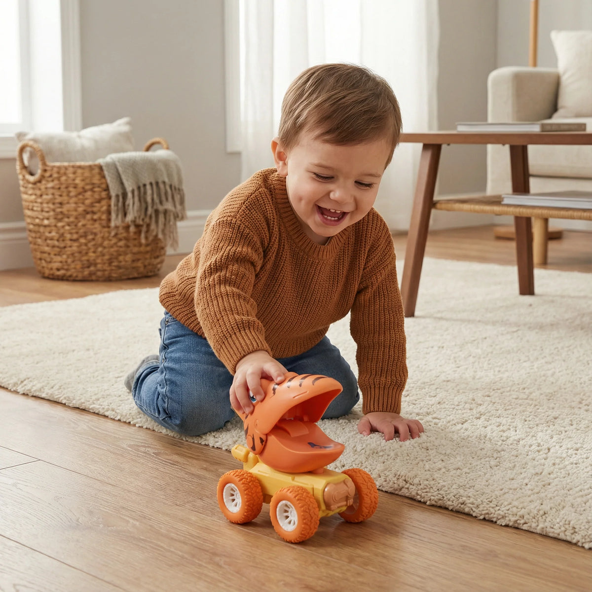 Dinosaur Toy Truck Push-Activated All-Surface Wheels