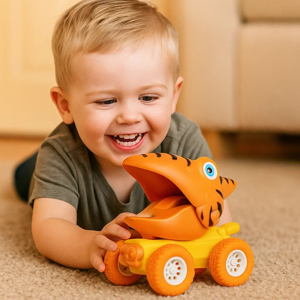 Dinosaur Toy Truck Push-Activated All-Surface Wheels