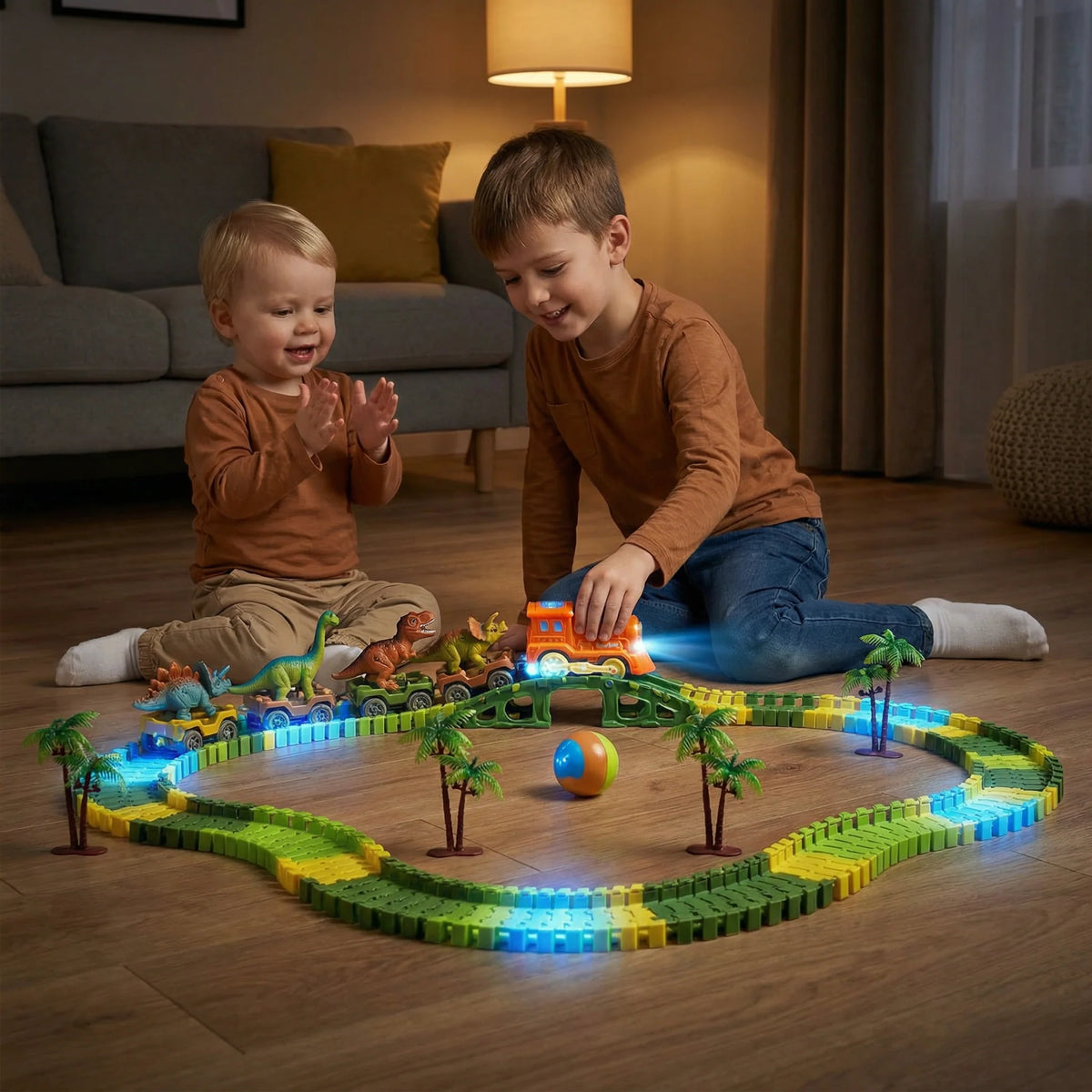 Dinosaur Track Set Flexible Snap-Together LED Train & Figures
