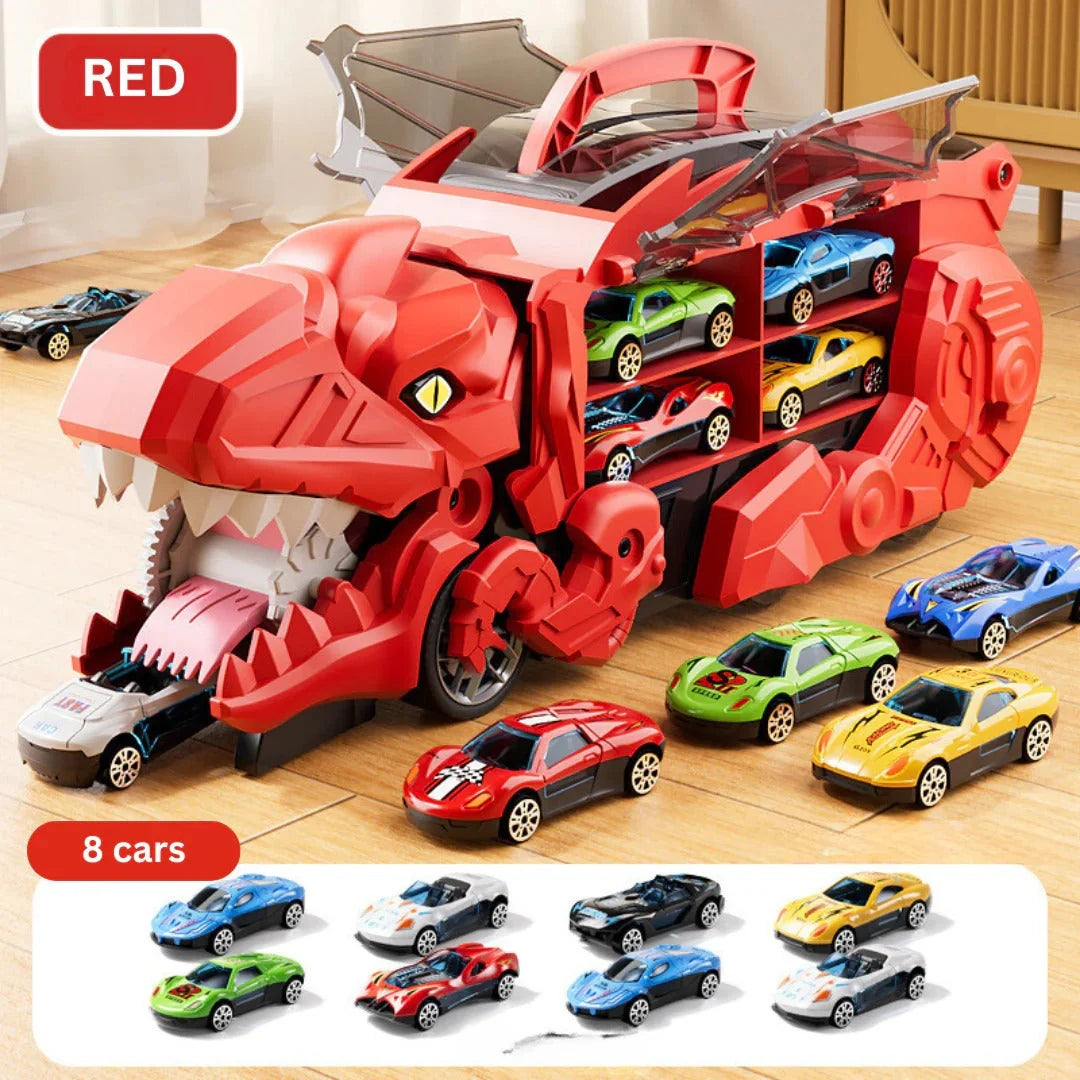 Dinosaur Truck Playset Dual Racing Tracks 3 Mini Cars