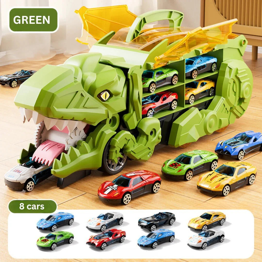 Dinosaur Truck Playset Dual Racing Tracks 3 Mini Cars