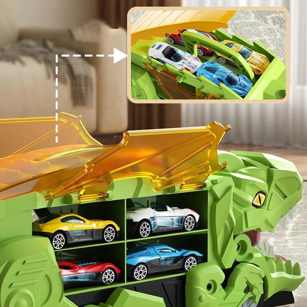 Dinosaur Truck Playset Dual Racing Tracks 3 Mini Cars