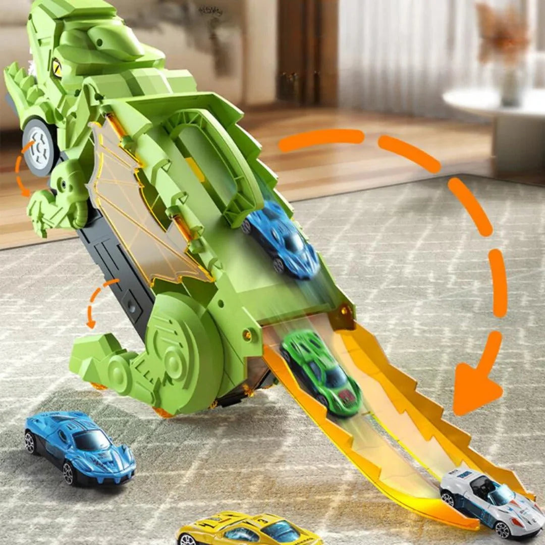 Dinosaur Truck Playset Dual Racing Tracks 3 Mini Cars