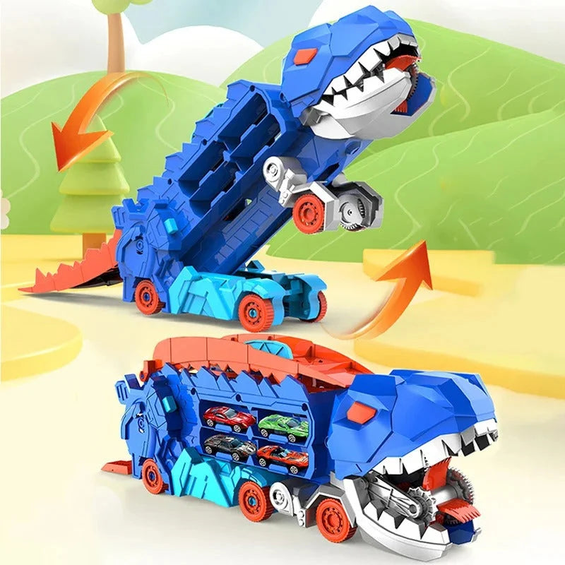 Dinosaur Truck Playset Dual Racing Tracks 3 Mini Cars
