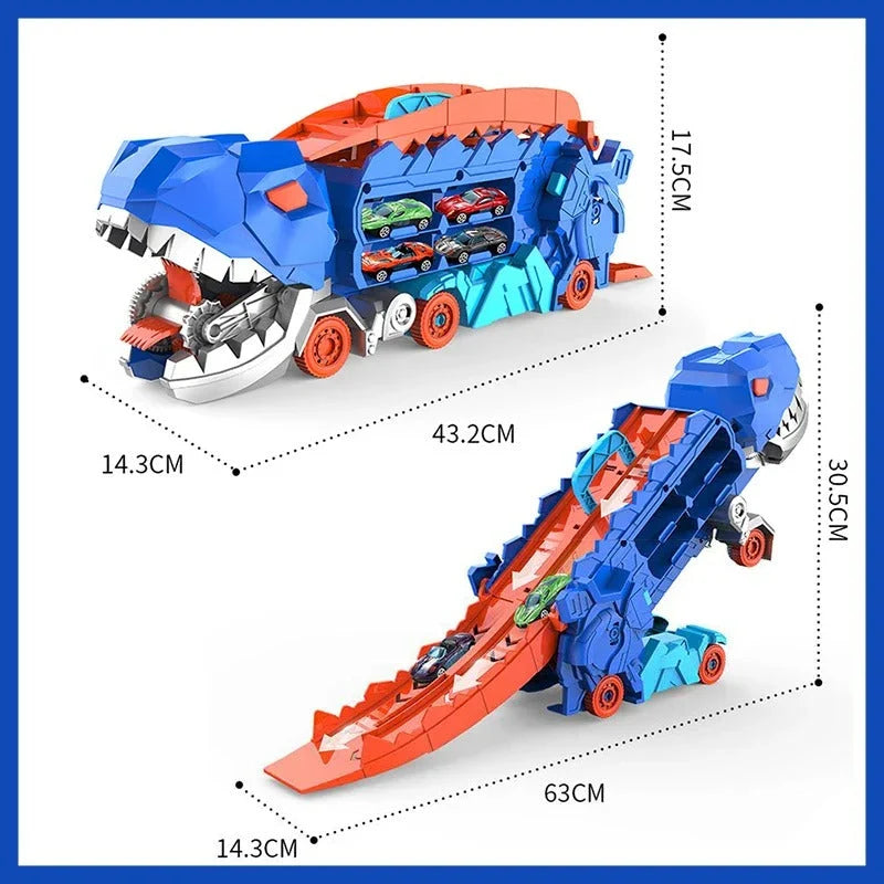 Dinosaur Truck Playset Dual Racing Tracks 3 Mini Cars