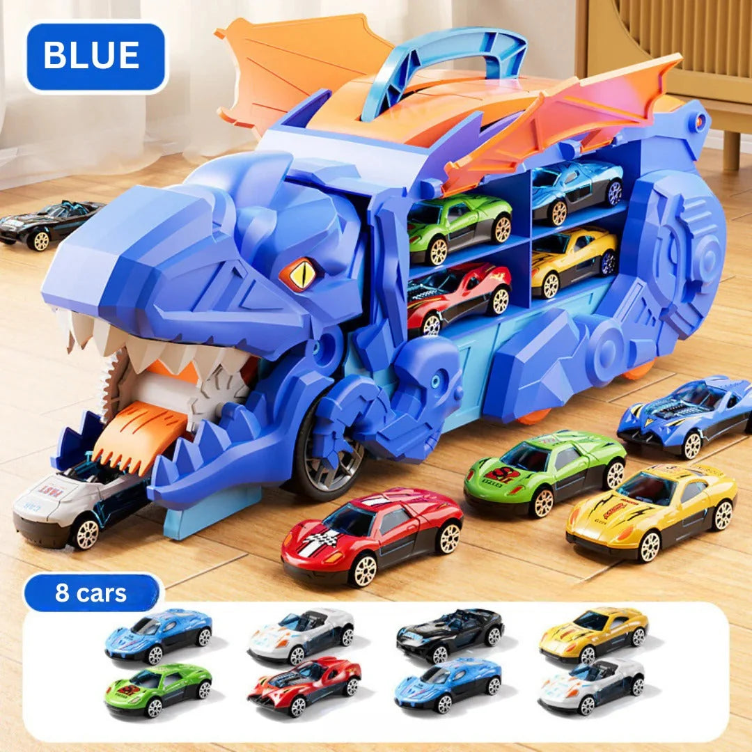 Dinosaur Truck Playset Dual Racing Tracks 3 Mini Cars