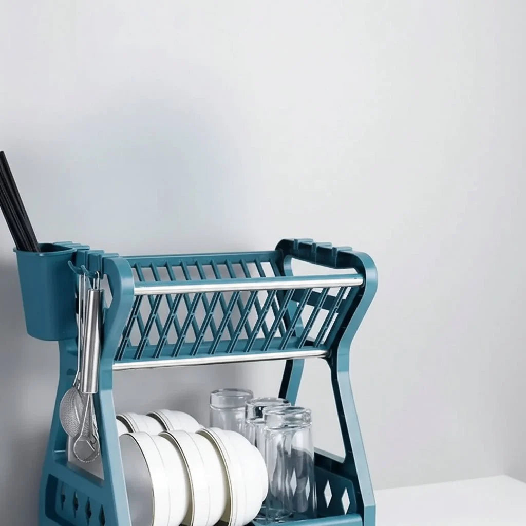 Dish Drainer 2-Tier with Drip Tray & Cutlery Holder