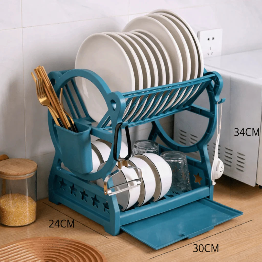 Dish Drainer 2-Tier with Drip Tray & Cutlery Holder