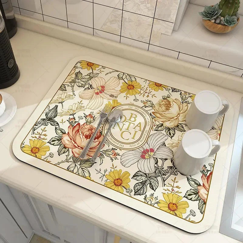 Dish Drying Mat Diatomaceous Earth Absorbent Non-Slip Rubber Base