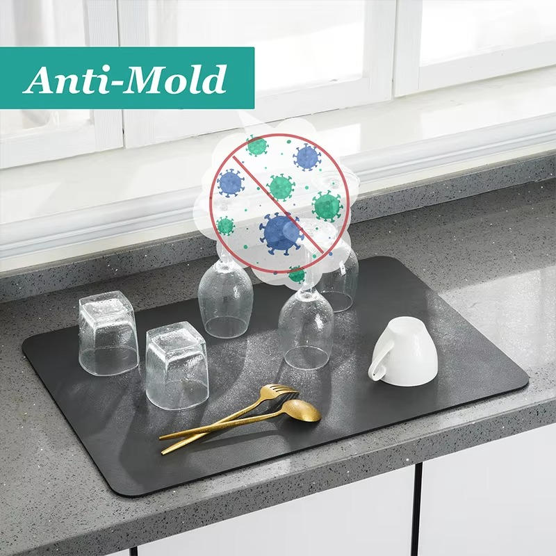 Dish Drying Mat Diatomaceous Earth Absorbent Non-Slip Rubber Base