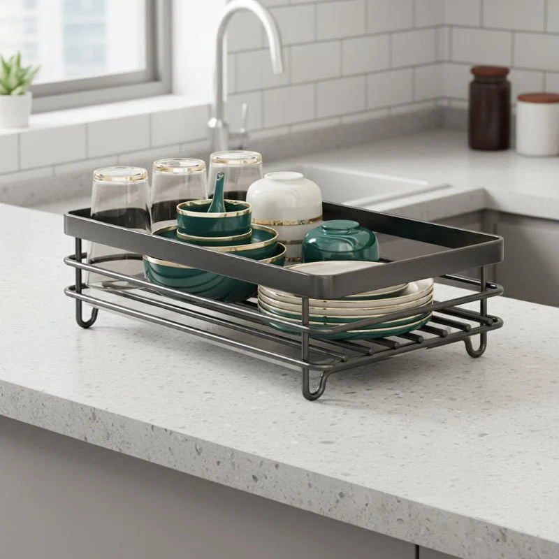 Dish Drying Rack Foldable Stainless Steel With Removable Utensil Holder