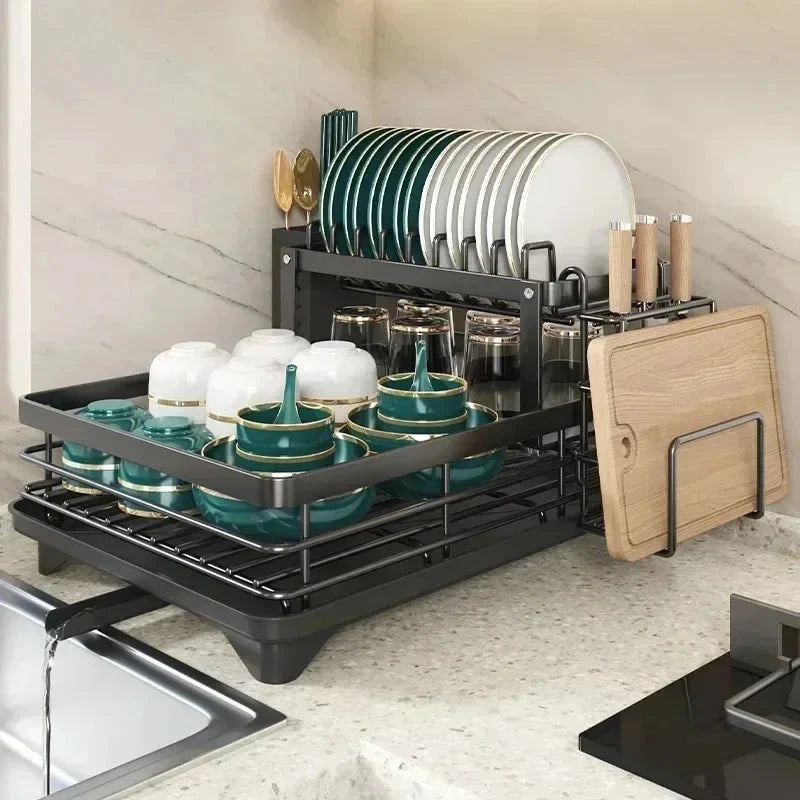 Dish Drying Rack Foldable Stainless Steel With Removable Utensil Holder