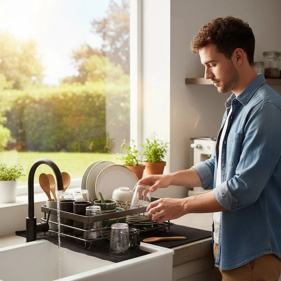 Dish Drying Rack Foldable Stainless Steel With Removable Utensil Holder