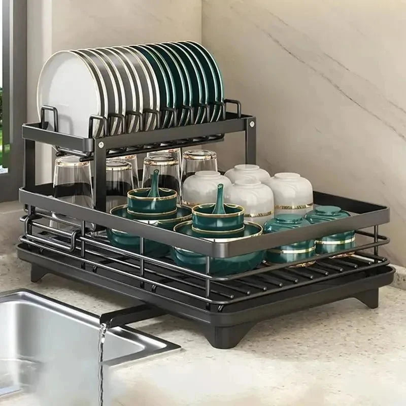 Dish Drying Rack Foldable Stainless Steel With Removable Utensil Holder