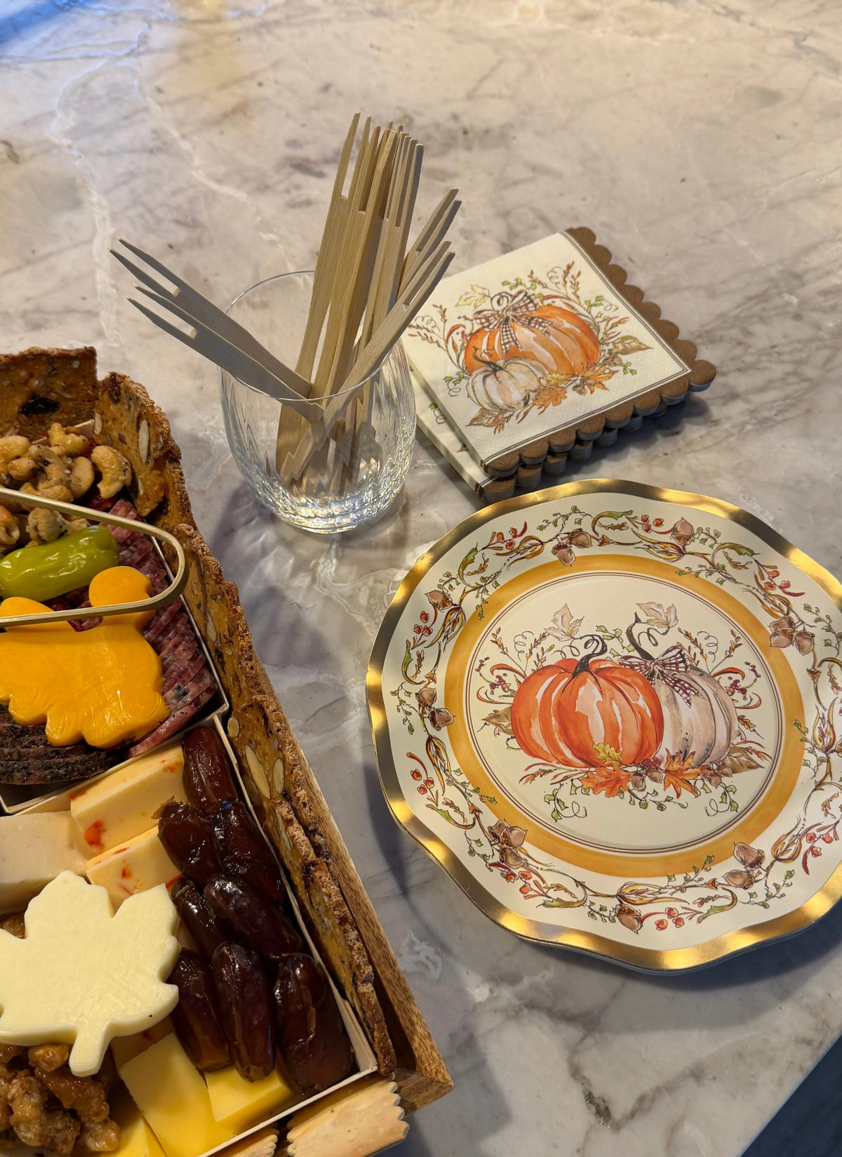 Disposable Plates Heavy-Duty Thanksgiving Design Gold Accents
