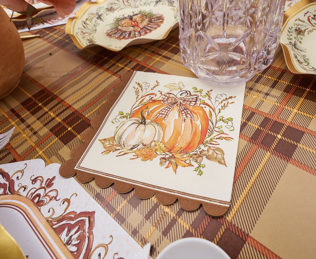 Disposable Plates Heavy-Duty Thanksgiving Design Gold Accents