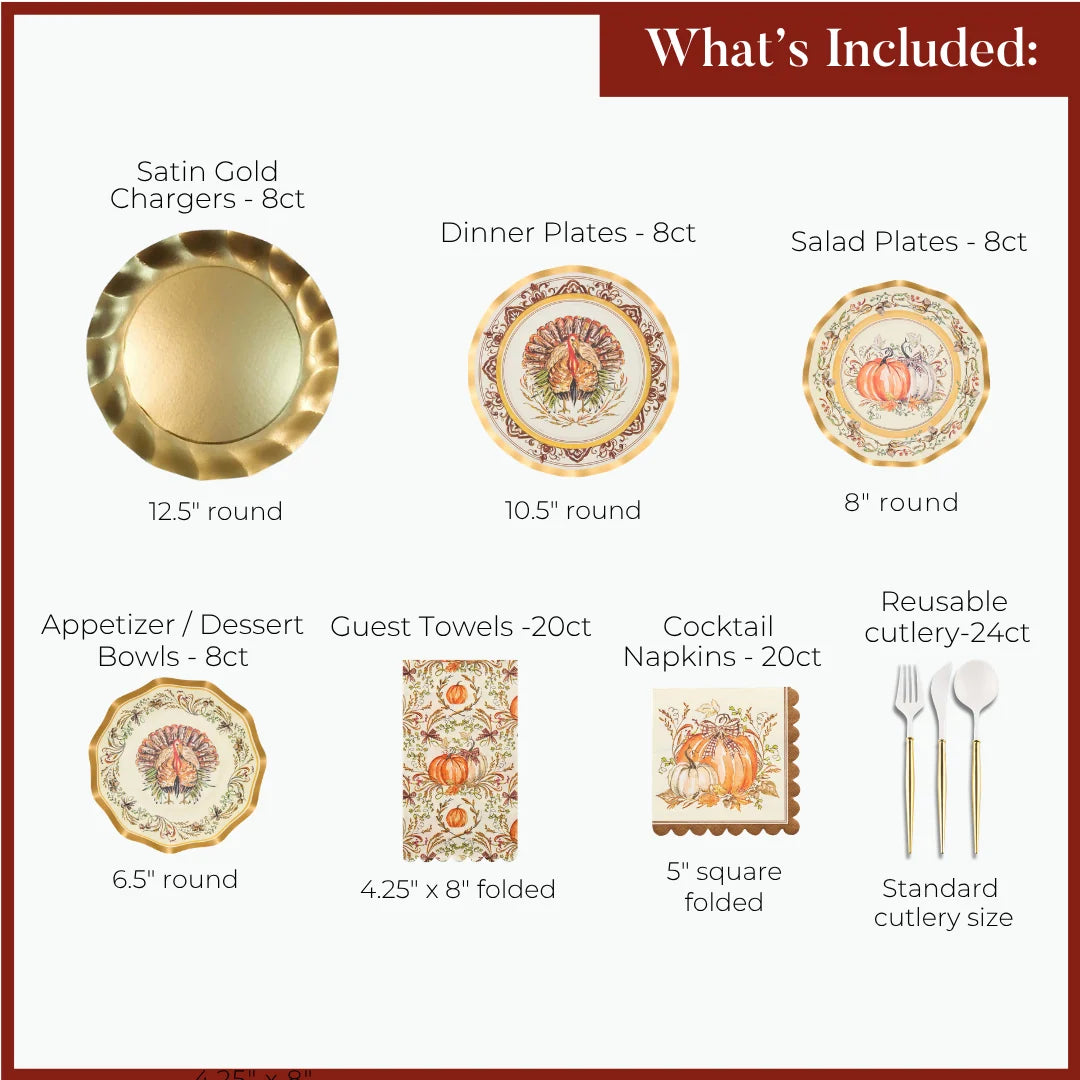 Disposable Plates Heavy-Duty Thanksgiving Design Gold Accents