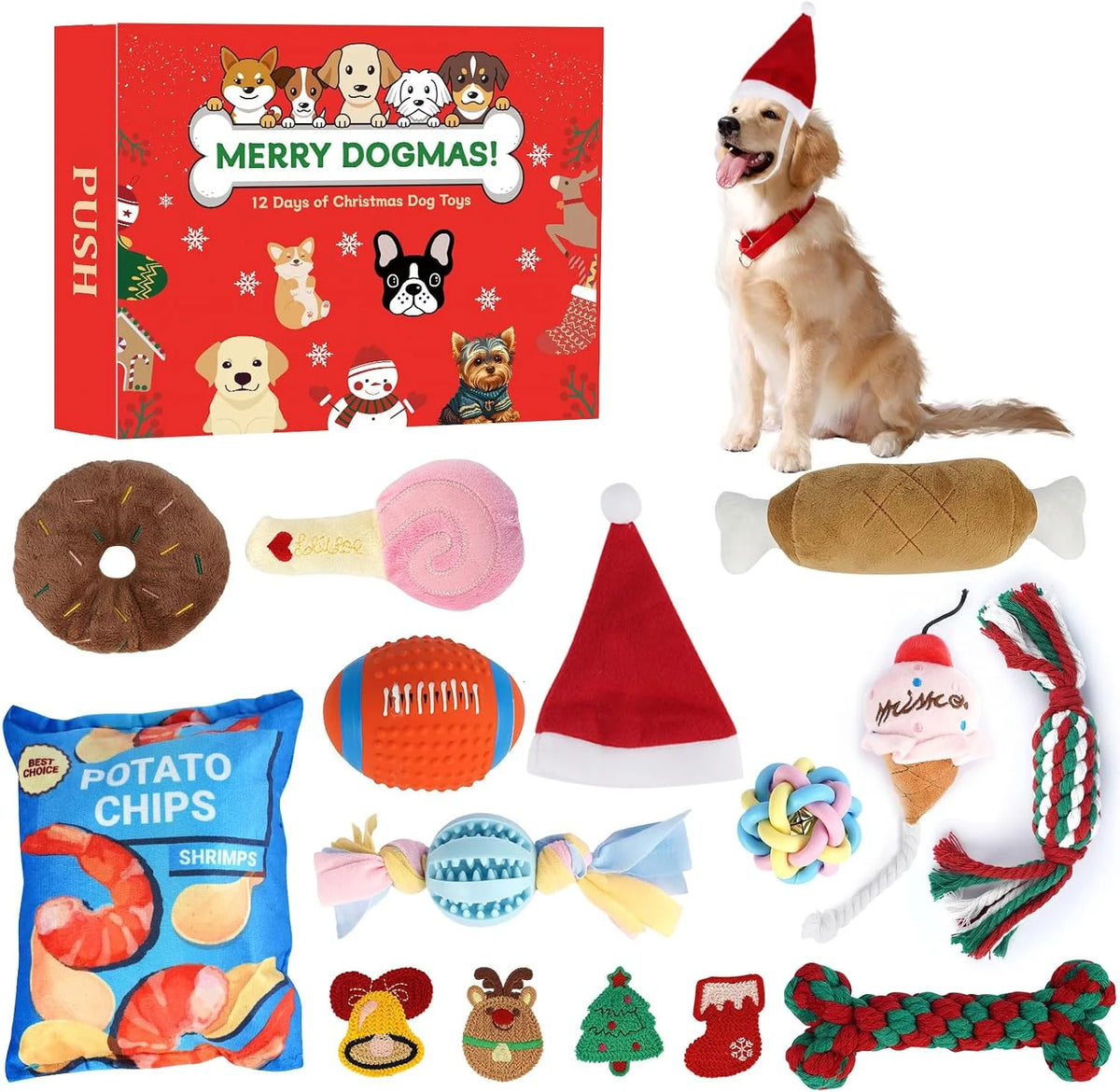 Dog Advent Calendar 12-Day Toy Assortment With Balls & Rope Toys
