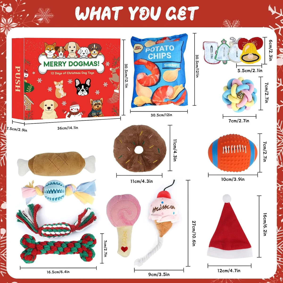 Dog Advent Calendar 12-Day Toy Assortment With Balls & Rope Toys