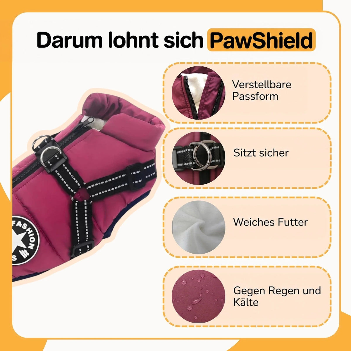 Dog Coat Padded Warm Lining Integrated Harness