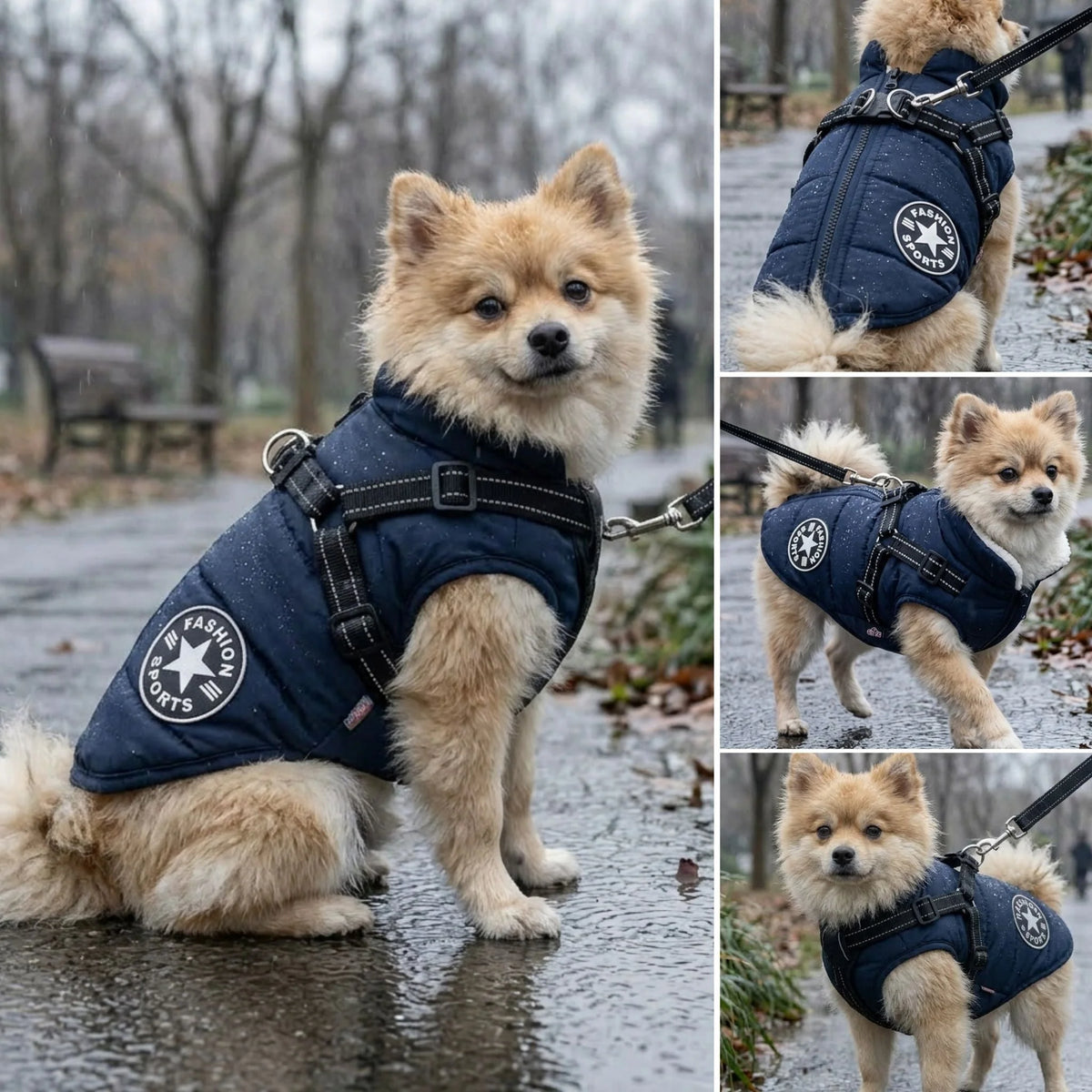 Dog Coat Padded Warm Lining Integrated Harness