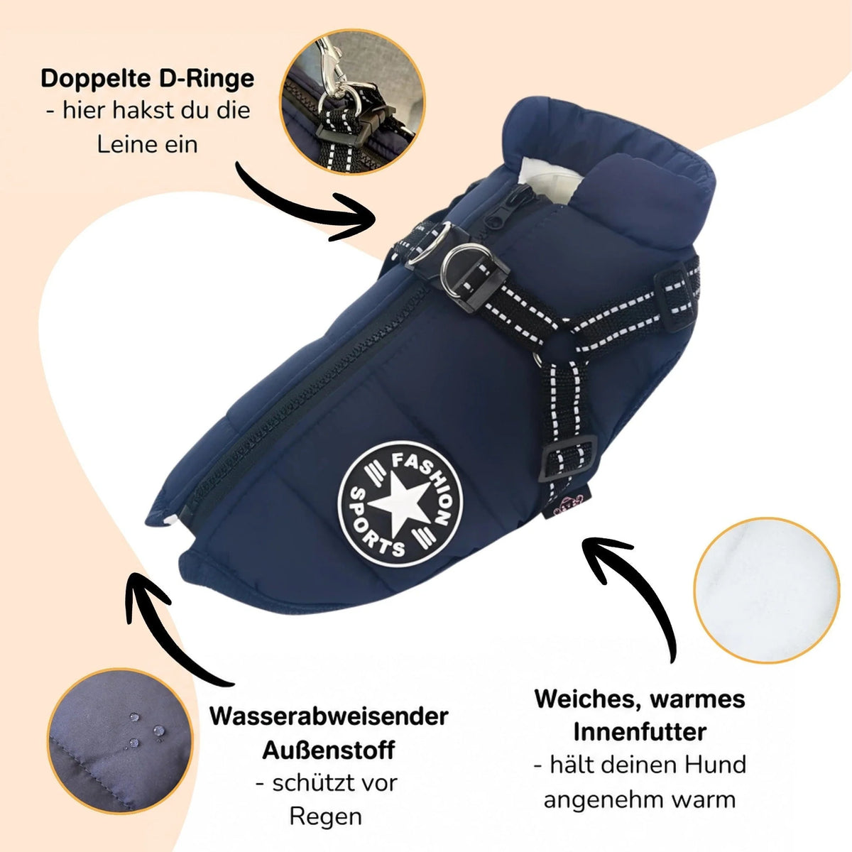 Dog Coat Padded Warm Lining Integrated Harness