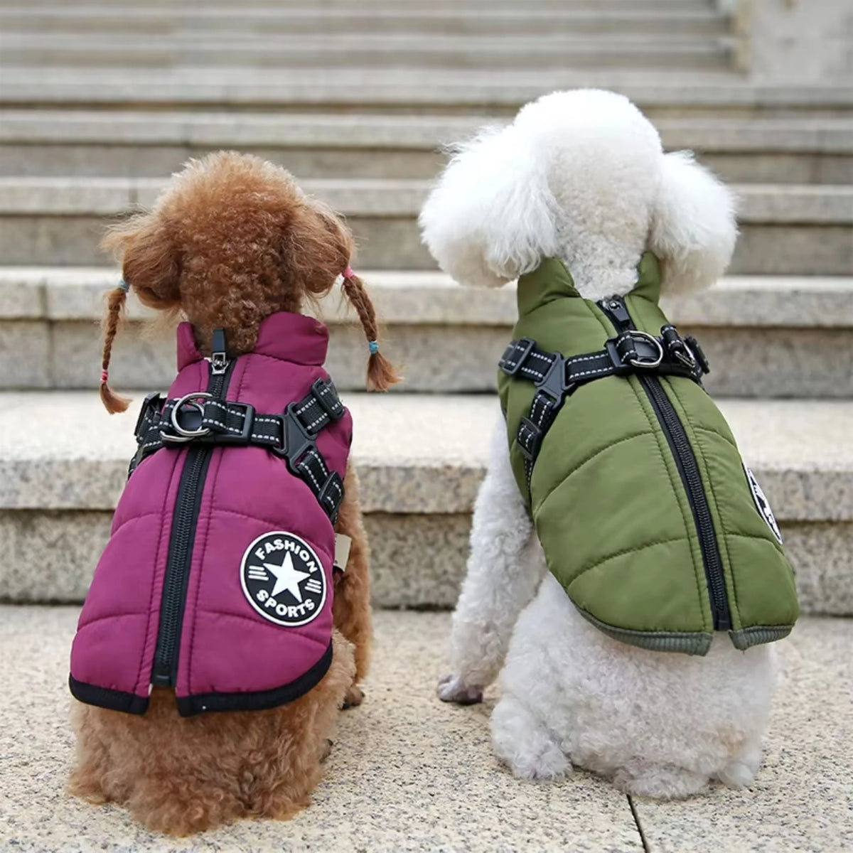 Dog Coat Padded Warm Lining Integrated Harness