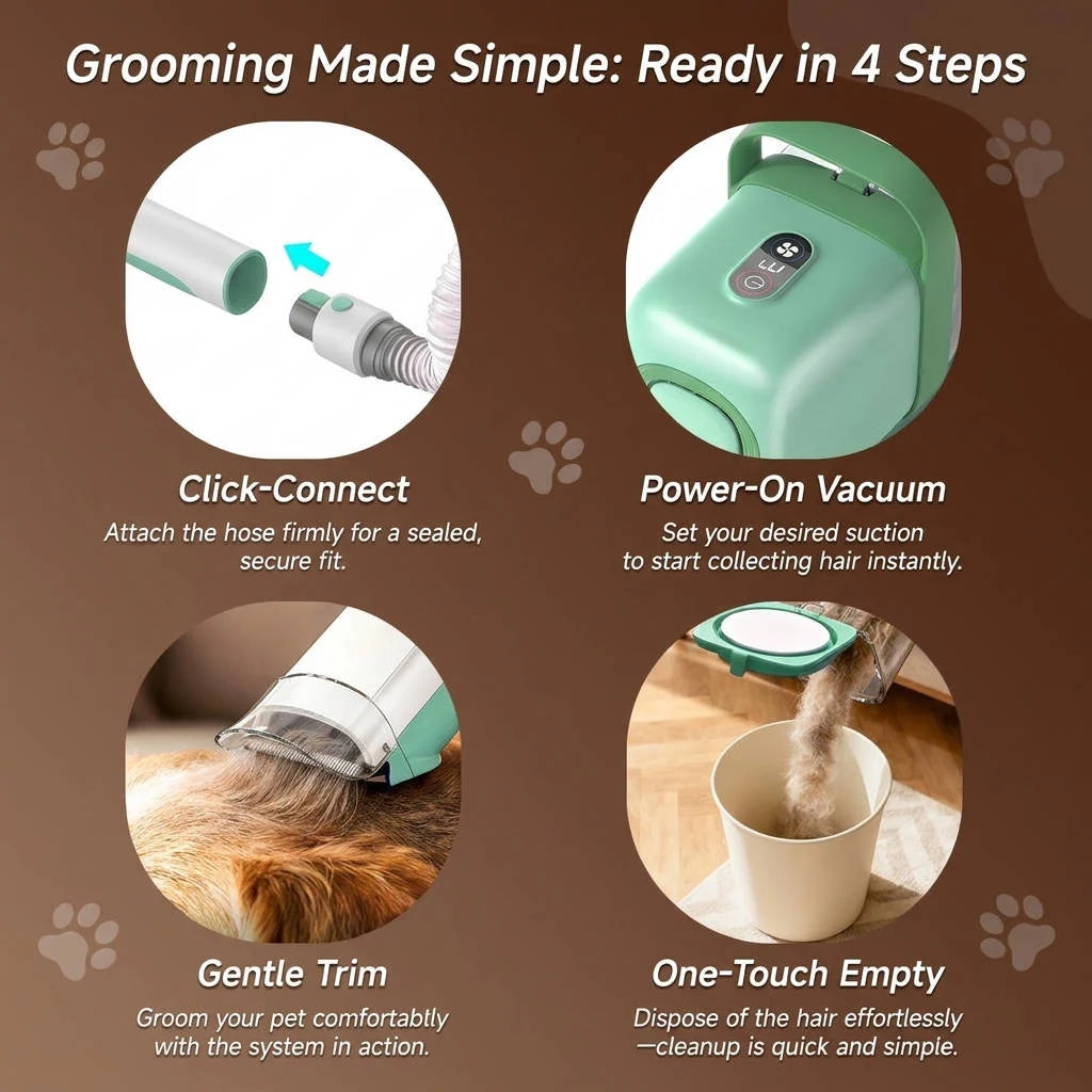Dog Grooming Vacuum Kit Clipper & Deshedding Brush
