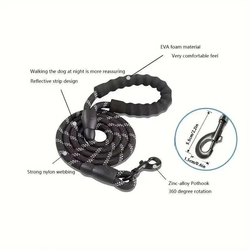 Dog Leash Reflective Stitching Padded Grip Double Rope Nylon