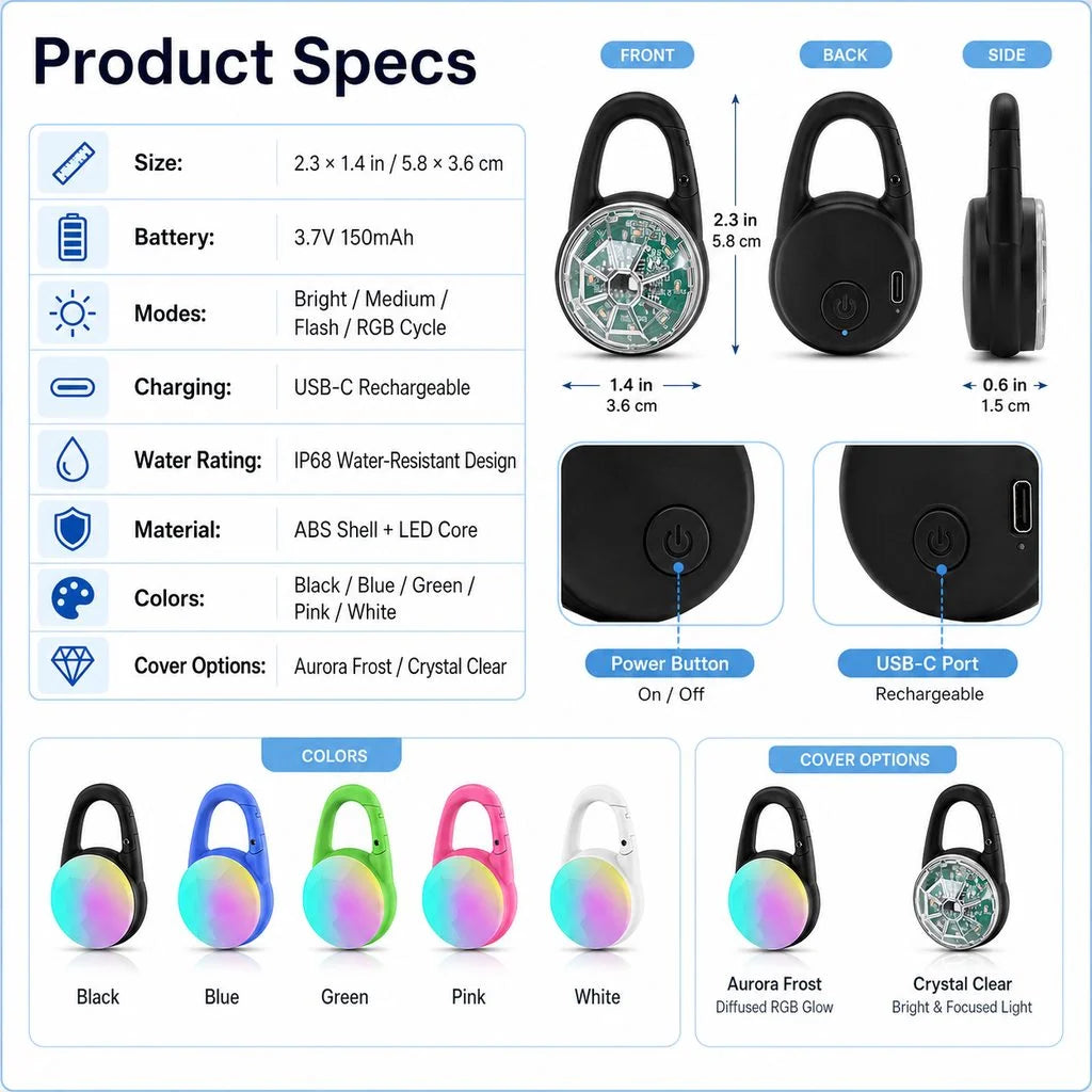 Dog Safety Light Clip-On RGB USB-C Rechargeable Water-Resistant